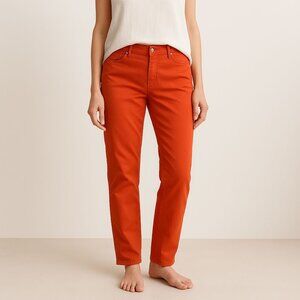 Eileen Fisher Women Slim Fit Jeans Reddish Orange Stretch Denim Mid Rise Size 4